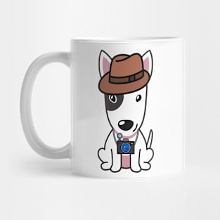 Funny Bull Terrier is holding a camera Mug